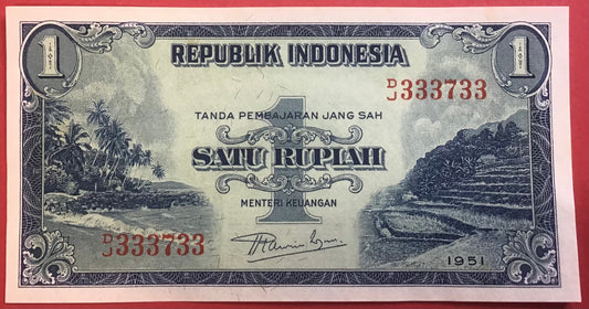 Indonesia - 1 Rupiah 1951 P#38 Kvalitet 0