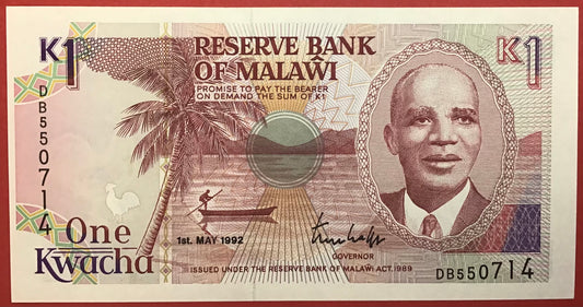 Malawi - 1 Kwacha 1.5.1992 P#23b Kvalitet 0