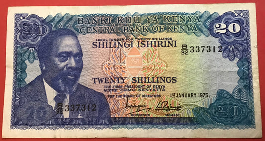 Kenya - 20 Shillings 1.1.1975 P#13b Kvalitet 1/1+