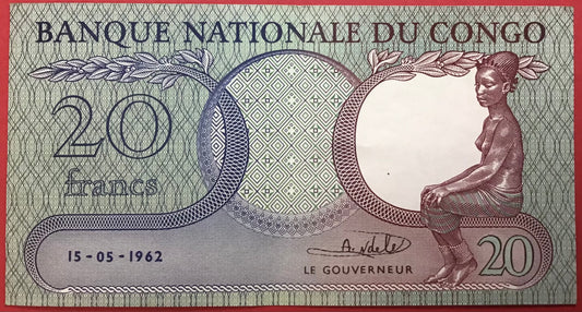 Congo Democratic Republic - 20 Francs 15.5.1962 P#4a Kvalitet 1+/01