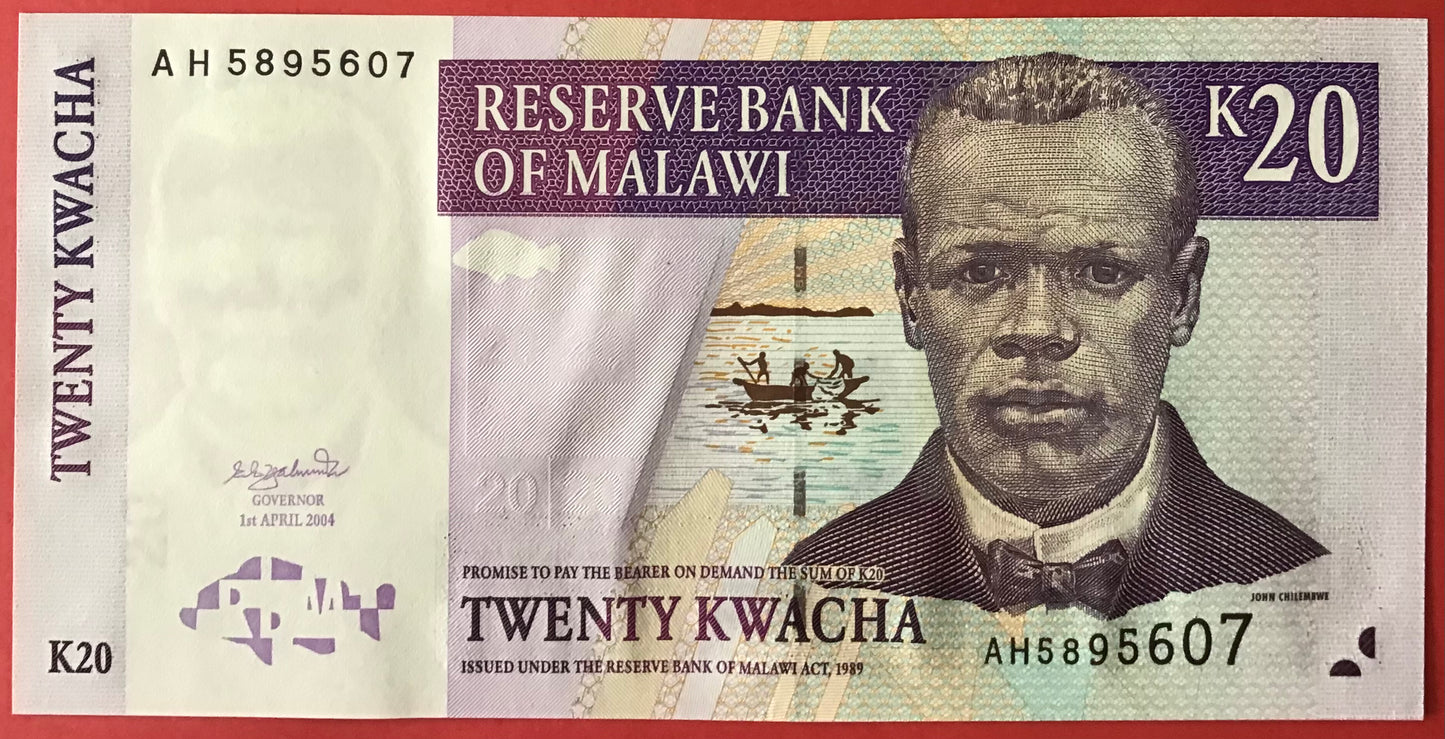 Malawi - 20 Kwacha 1.4.2004 P#44b Kvalitet 0