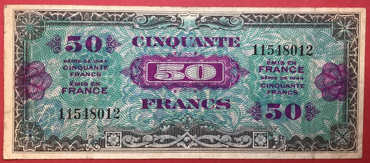 France - 50 Francs 1944 *Allied Military Currency* P#117 Kvalitet 1/1+