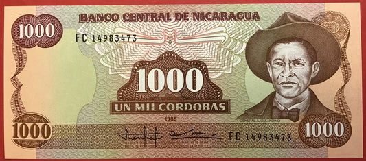 Nicaragua - 1000 Córdobas 1985 P#156b Kvalitet 0