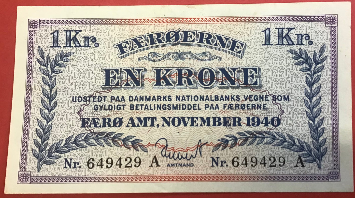 Færøerne - 1 Krone 1940 (649429A) Kvalitet 01/0