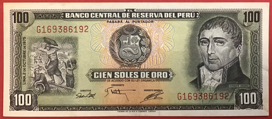 Peru - 100 Soles de Oro 2.10.1975 P#108Kvalitet 1+/01