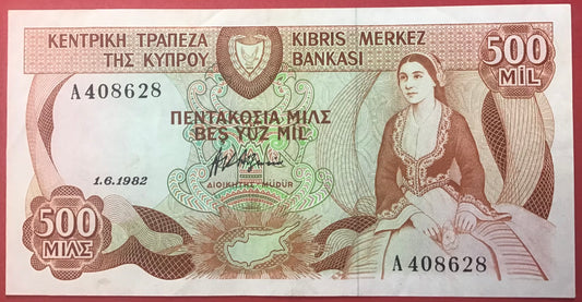 Cyprus - 500 Mils 1.6.1982 P#45a Kvalitet 1+