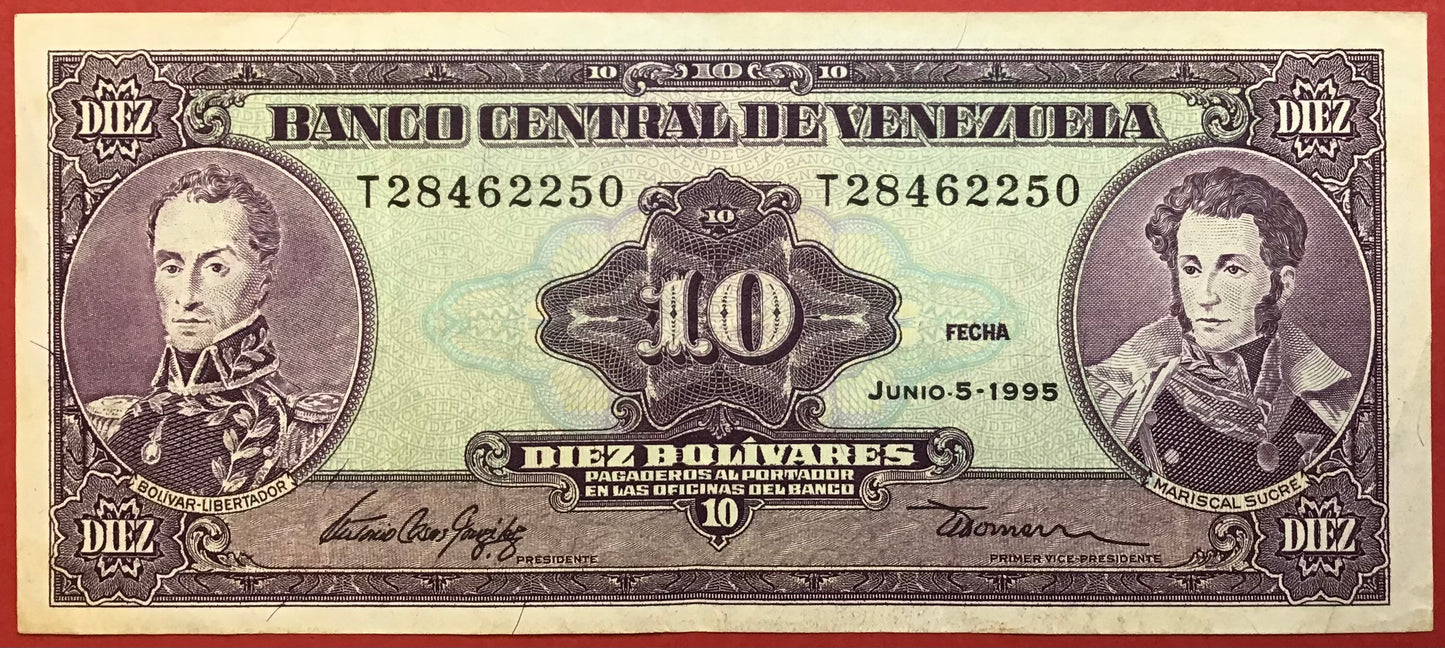Venezuela - 10 Bolivares 5.6.1995 P#61d Kvalitet 1+