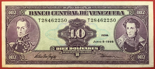 Venezuela - 10 Bolivares 5.6.1995 P#61d Kvalitet 1+