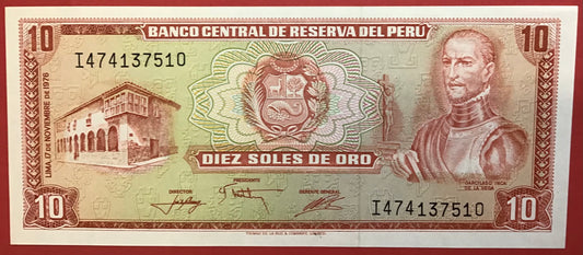 Peru - 10 Soles de Oro 17.11.1976 P#112 Kvalitet 0