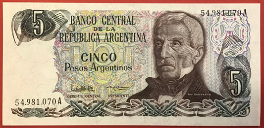 Argentina - 5 Pesos Argentinos (1983-84) P#312a Kvalitet 0