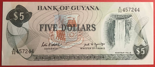 Guyana - 5 Dollars 1989 P#22e Kvalitet 0
