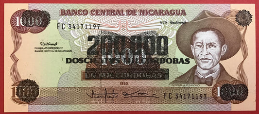 Nicaragua - 200.000 Córdobas on 1000 Córdobas (1990) P#162 Kvalitet 0
