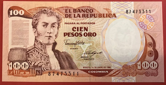 Colombia - 100 Pesos Oro 1.1.1986 P#426b Kvalitet 0