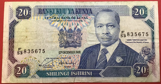 Kenya - 20 Shillings 12.12.1988 P#25a Kvalitet 1/1+