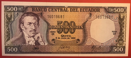 Ecuador - 500 Sucres 8.6.1988 P#124Aa Kvalitet 0