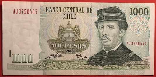 Chile - 1000 Pesos 2009 P#154g Kvalitet 1+/01