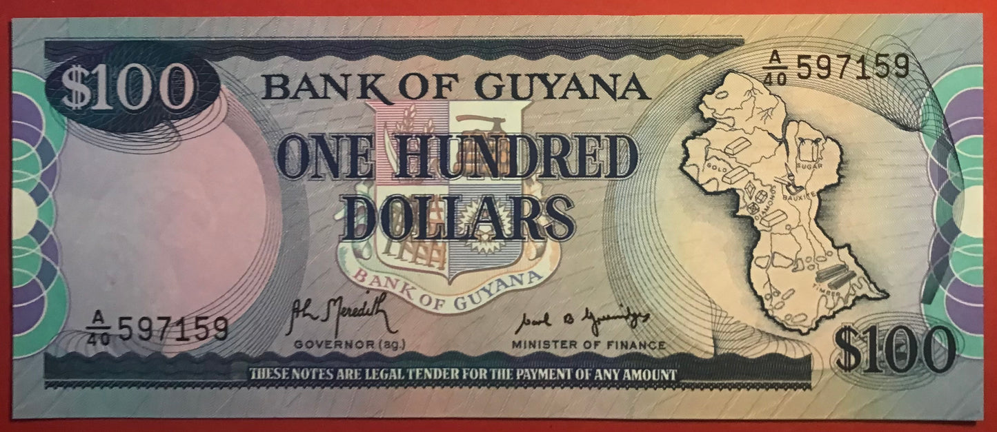 Guyana - 100 Dollars (1989) P#28 Kvalitet 0