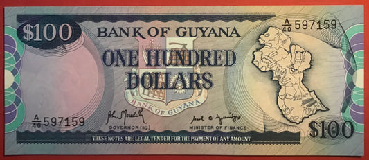 Guyana - 100 Dollars (1989) P#28 Kvalitet 0
