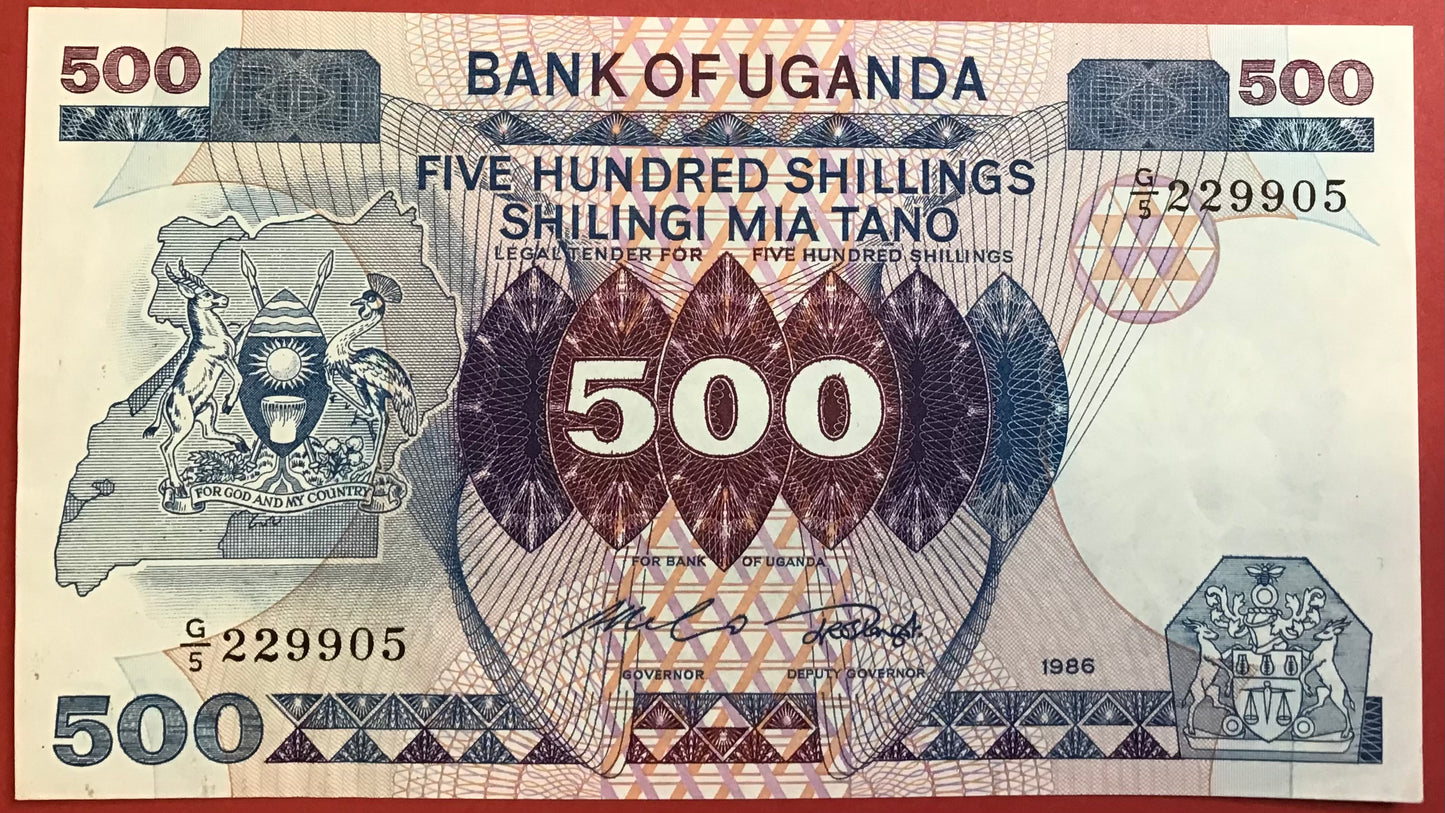 Uganda - 500 Shillings 1986 P#25 Kvalitet 01