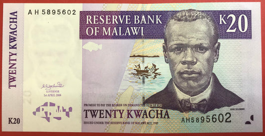Malawi - 20 Kwacha 1.4.2004 P#44b Kvalitet 0