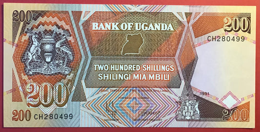 Uganda - 200 Shillings 1991 P#32b Kvalitet 01
