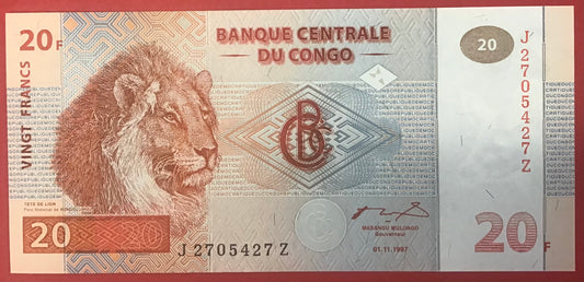 Congo Democratic Republic - 20 Francs 1.11.1997 P#88A Kvalitet 0