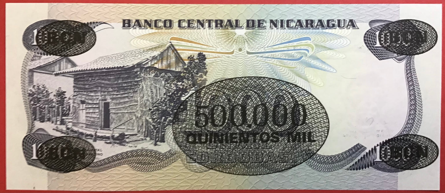 Nicaragua - 500.000 Córdobas on 1000 Córdobas (1987) P#150 Kvalitet 0