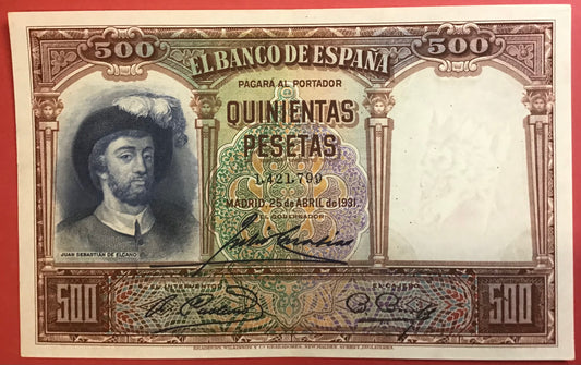 Spain - 500 Pesetas 25.4.1931 P#84 Kvalitet 01/0