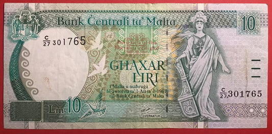 Malta - 10 Liri (1994) P#47a Kvalitet 1+