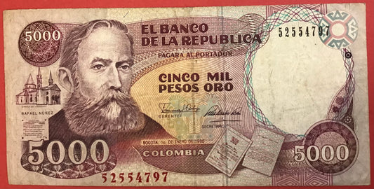 Colombia - 5000 Pesos Oro 1.1.1990 P#436 Kvalitet 1
