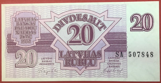 Latvia - 20 Rublu 1992 P#39 Kvalitet 0