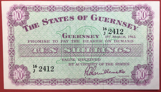 Guernsey - 10 Shillings 1.3.1962 P#42b Kvalitet 01