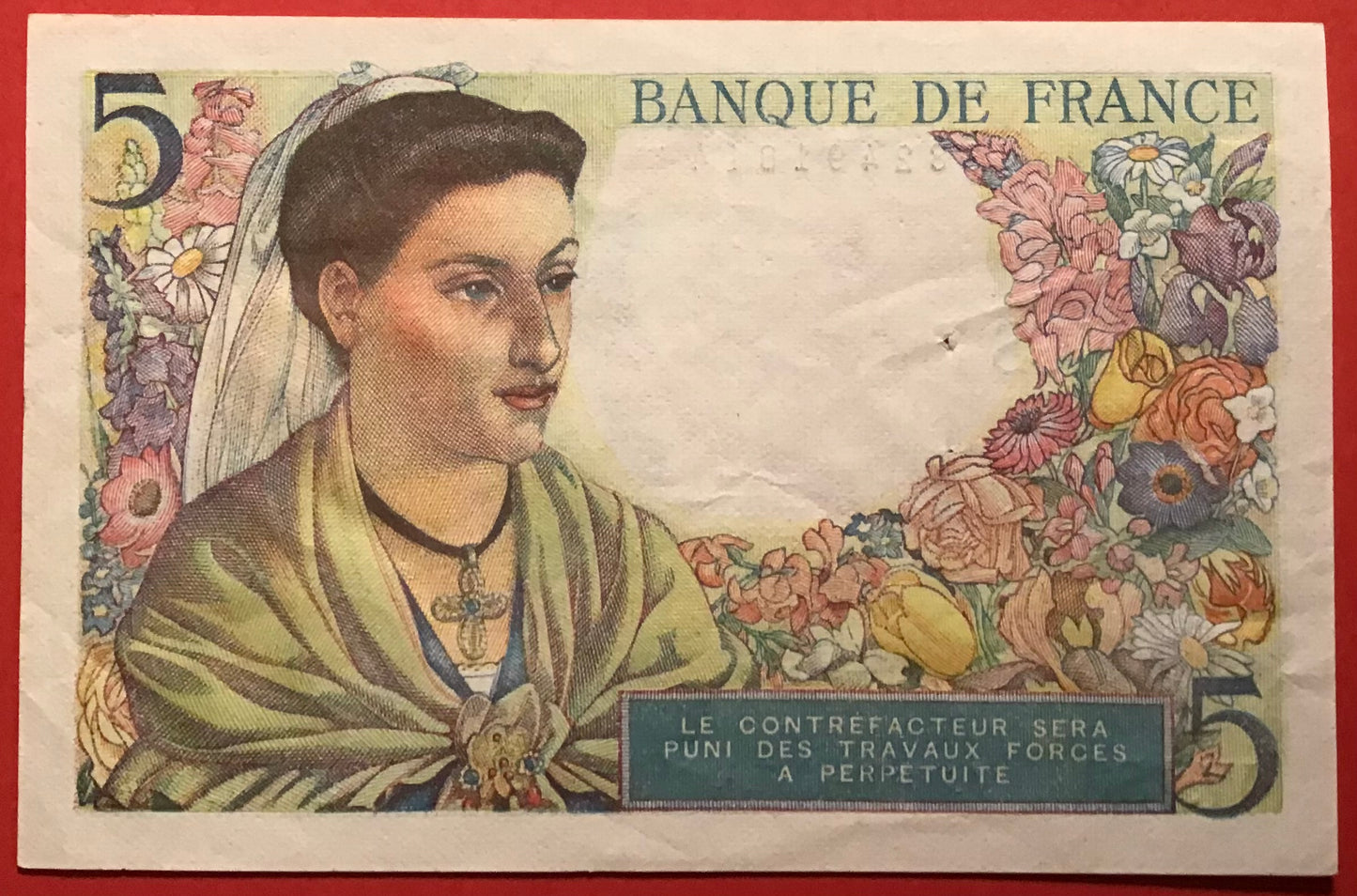 France - 5 Francs 30.10.1947 P#98b Kvalitet 1+ *Pinholes*