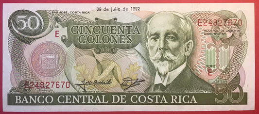 Costa Rica - 50 Colones 29.7.1992 P#257a Kvalitet 01/0