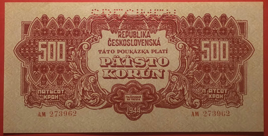 Czechoslovakia - 500 Korun 1944 P#49s *Specimen* Kvalitet 01/0