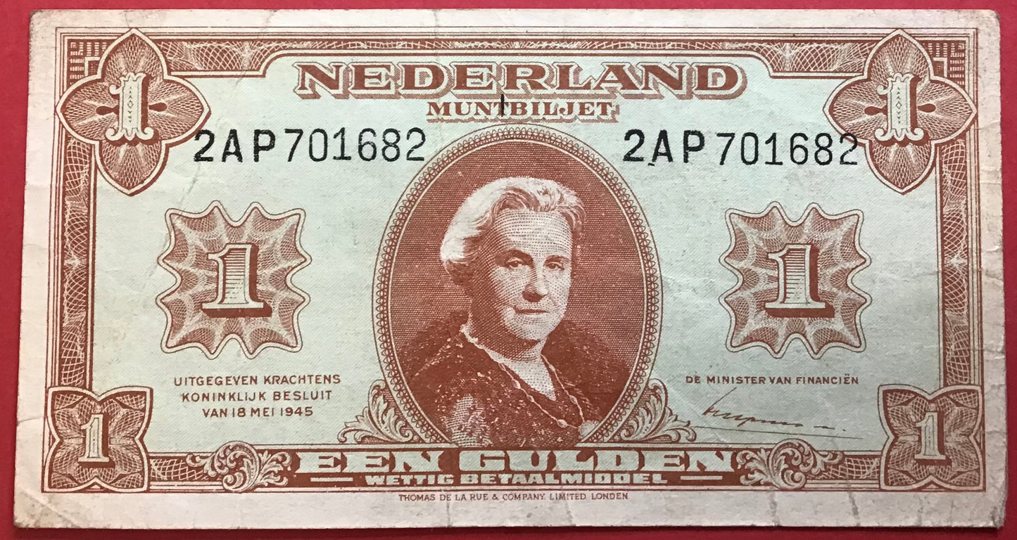 Netherlands - 1 Gulden 18.5.1945 P#70 Kvalitet 1+