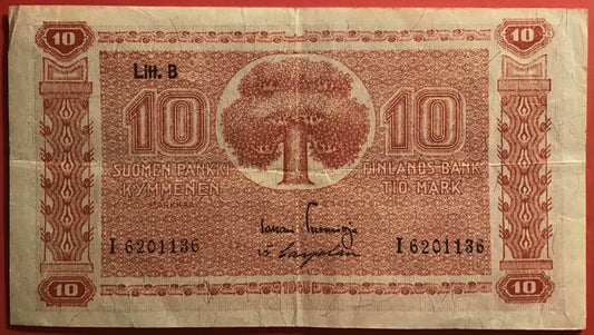 Finland - 10 Markkaa 1945 *Litt.B* P#85 Kvalitet  1+