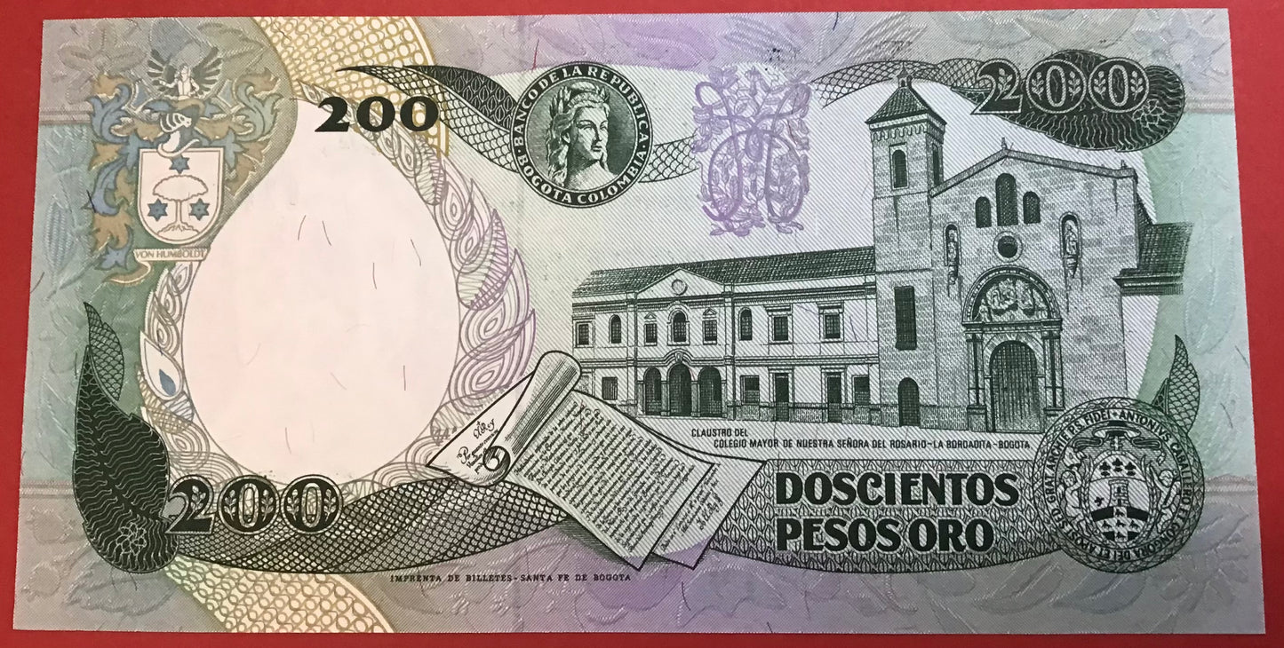 Colombia - 200 Pesos Oro 10.8.1992 P#429A Kvalitet 0