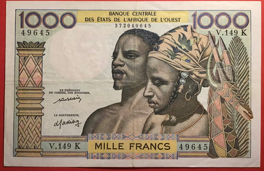 West African States/Senegal - 1000 Francs (1959-65) P#703Km Kvalitet 1+/01