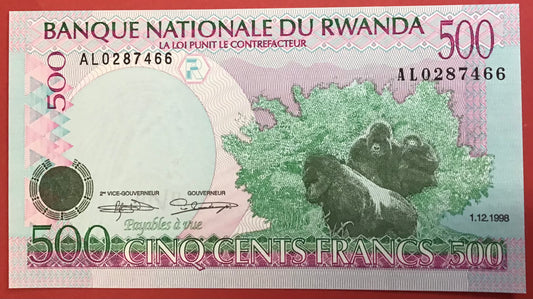 Rwanda - 500 Francs 1.12.1998 P#26a Kvalitet 0