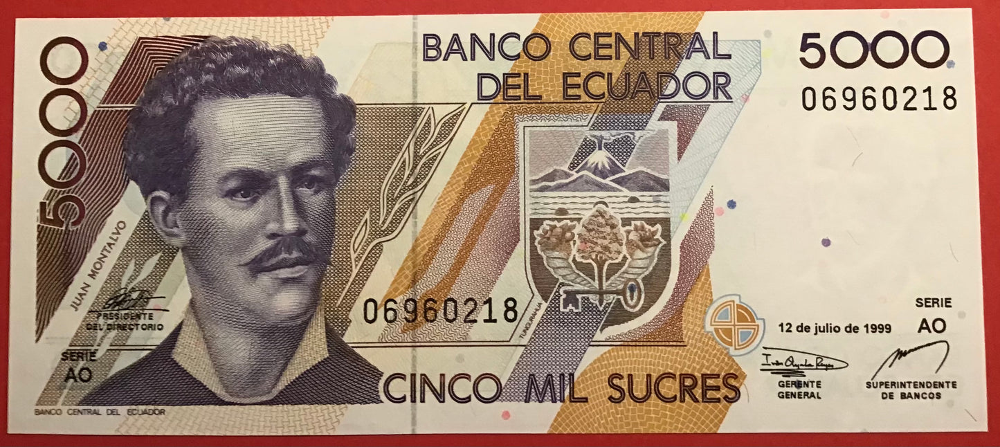 Ecuador - 5000 Sucres 12.7.1999 P#128c Kvalitet 0