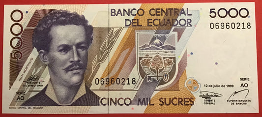 Ecuador - 5000 Sucres 12.7.1999 P#128c Kvalitet 0