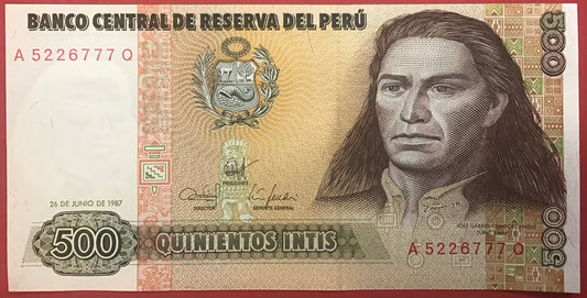 Peru - 500 Intis 26.6.1987 P#134b Kvalitet 0