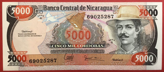 Nicaragua - 5000 Córdobas 11.6.1985 P#146 Kvalitet 0