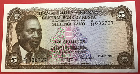 Kenya - 5 Shillings 1.7.1971 P#6b Kvalitet 01
