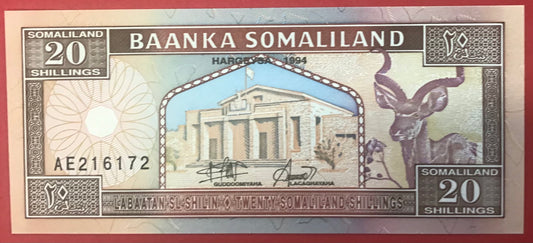 Somaliland - 20 Shillings 1994 P#3a Kvalitet 0