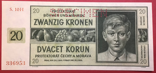 Bohemia & Moravia - 20 Korun 24.1.1944 P#9s Kvalitet 0