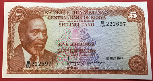 Kenya - 5 Shillings 1.7.1977 P#11d Kvalitet 1+/01