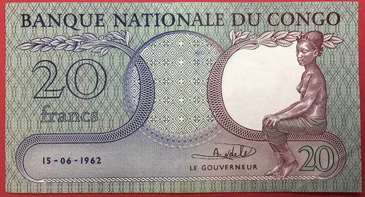 Congo Democratic Republic - 20 Francs 15.6.1962 P#4a Kvalitet 1+/01