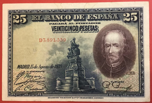 Spain - 25 Pesetas 15.8.1928 P#74b Kvalitet 1+